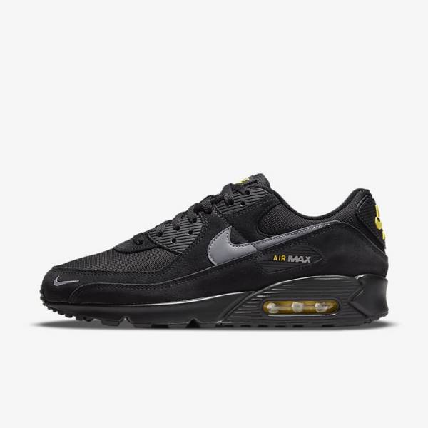 Trampki Męskie Nike Air Max 90 Czarne Żółte Metal Szare | NK582RAS