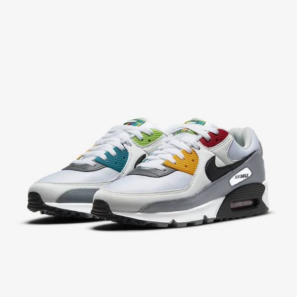 Trampki Męskie Nike Air Max 90 Premium Białe Szare Czarne | NK659KQL