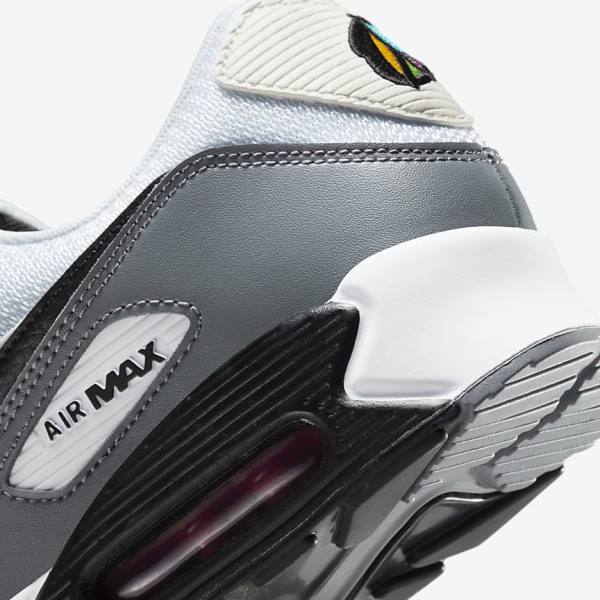 Trampki Męskie Nike Air Max 90 Premium Białe Szare Czarne | NK659KQL