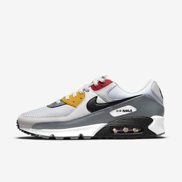 Trampki Męskie Nike Air Max 90 Premium Białe Szare Czarne | NK659KQL