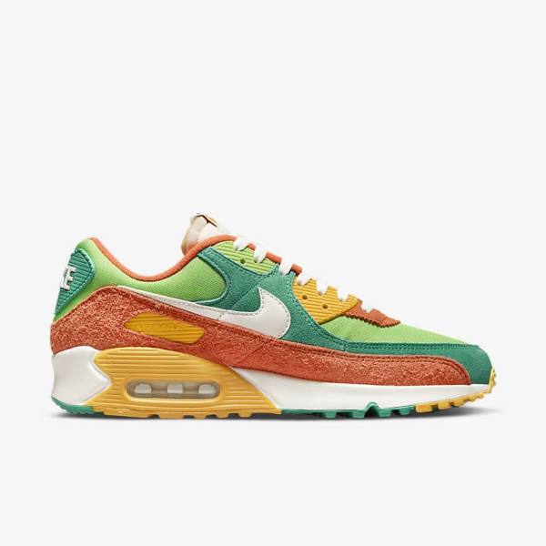 Trampki Męskie Nike Air Max 90 SE Zielone Pomarańczowe Zielone | NK809NUM