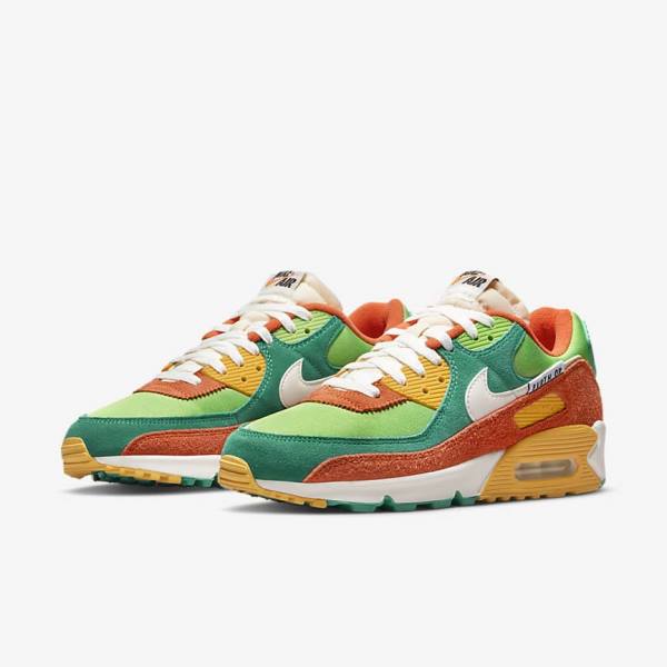 Trampki Męskie Nike Air Max 90 SE Zielone Pomarańczowe Zielone | NK809NUM