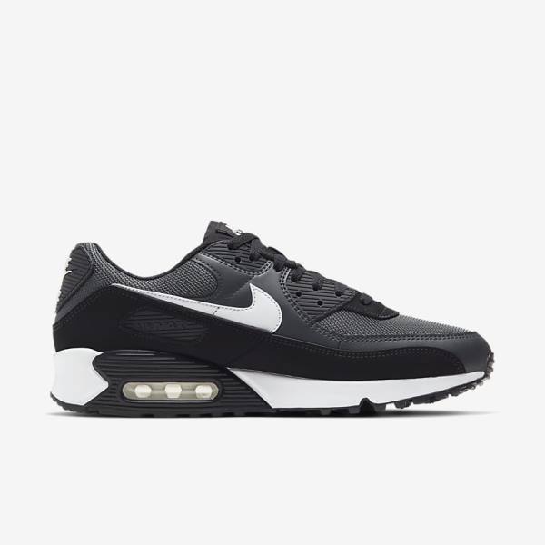 Trampki Męskie Nike Air Max 90 Szare Ciemny Szare Czarne Białe | NK463VEW