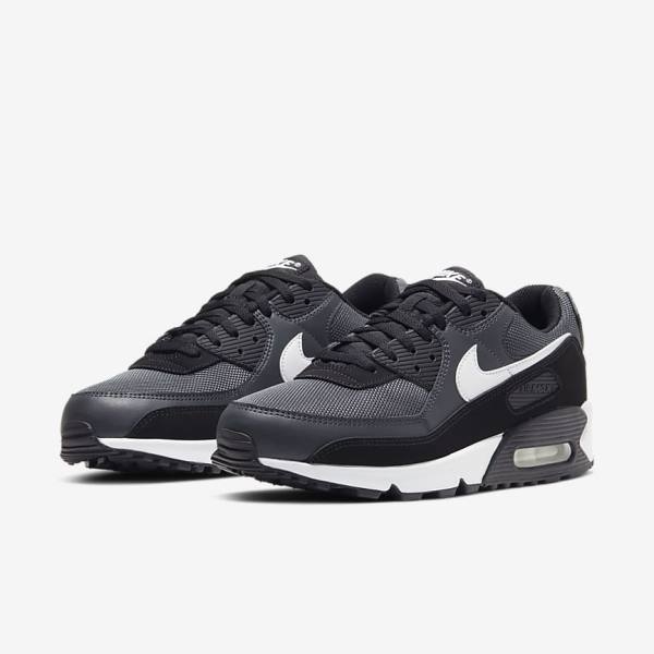 Trampki Męskie Nike Air Max 90 Szare Ciemny Szare Czarne Białe | NK463VEW