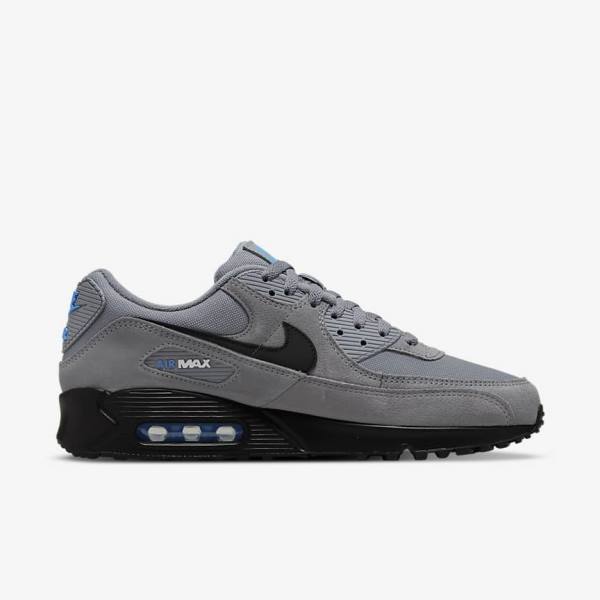 Trampki Męskie Nike Air Max 90 Szare Głęboka Niebieskie Metal Srebrne Czarne | NK195QEK