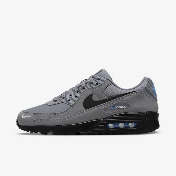 Trampki Męskie Nike Air Max 90 Szare Głęboka Niebieskie Metal Srebrne Czarne | NK195QEK