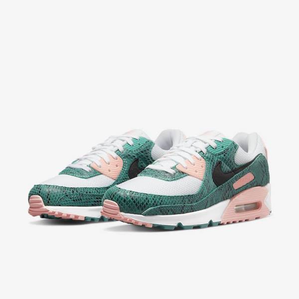 Trampki Męskie Nike Air Max 90 Turkusowe Białe Koralowe Czarne | NK390YJS