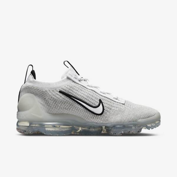 Trampki Męskie Nike Air VaporMax 2021 FK Białe Czarne Metal Srebrne | NK071VDY