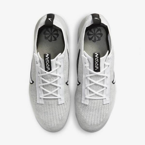 Trampki Męskie Nike Air VaporMax 2021 FK Białe Czarne Metal Srebrne | NK071VDY