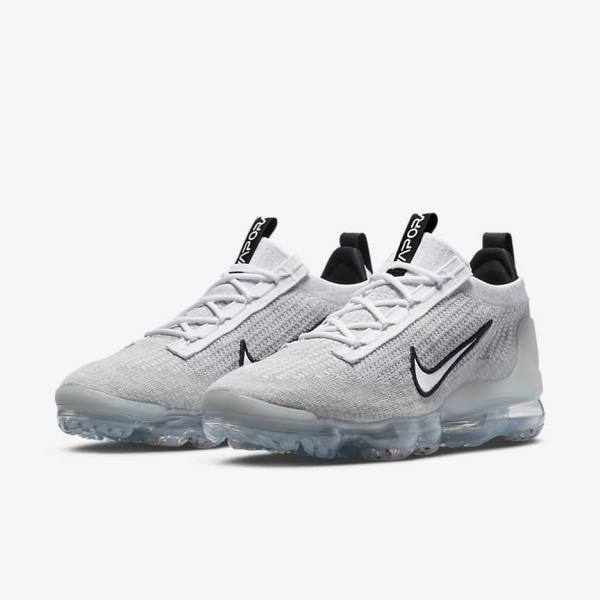 Trampki Męskie Nike Air VaporMax 2021 FK Białe Czarne Metal Srebrne | NK071VDY