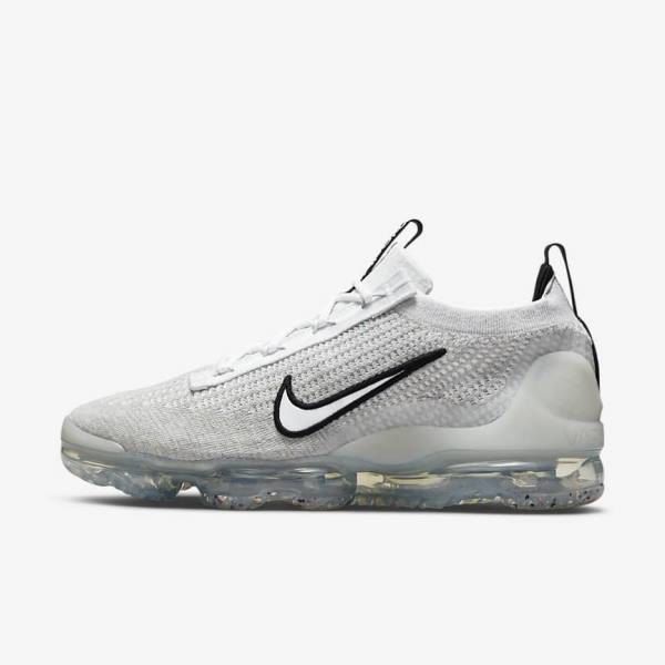 Trampki Męskie Nike Air VaporMax 2021 FK Białe Czarne Metal Srebrne | NK071VDY