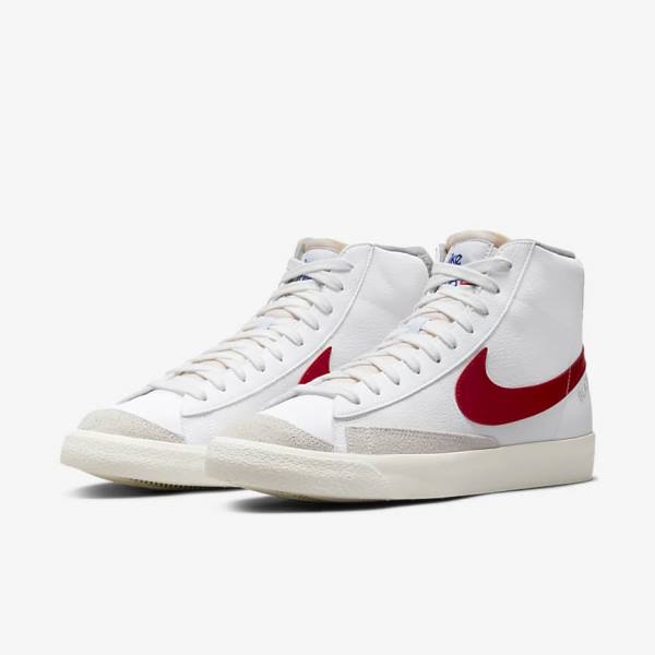 Trampki Męskie Nike Blazer Mid 77 Białe Głęboka Szare Czerwone | NK261AQP