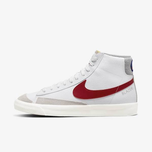 Trampki Męskie Nike Blazer Mid 77 Białe Głęboka Szare Czerwone | NK261AQP