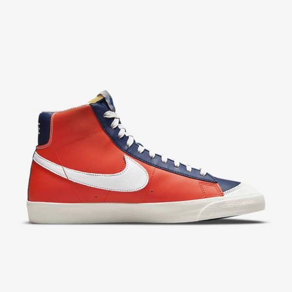 Trampki Męskie Nike Blazer Mid 77 EMB Białe Niebieskie Pomarańczowe | NK509EGK