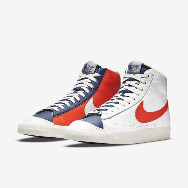 Trampki Męskie Nike Blazer Mid 77 EMB Białe Niebieskie Pomarańczowe | NK509EGK