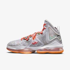 Buty Do Koszykówki Damskie Nike LeBron 19 Szare Pomarańczowe Głęboka Czerwone Zielone | NK436KFL