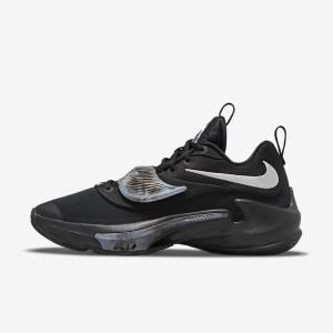 Buty Do Koszykówki Damskie Nike Zoom Freak 3 Czarne Szare Różowe Metal Srebrne | NK160ZMF