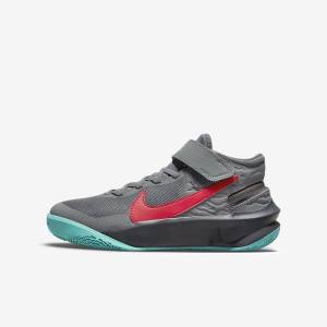 Buty Do Koszykówki Dziecięce Nike Team Hustle D 10 FlyEase Older Szare Ciemny Szare Turkusowe Czerwone | NK205EOZ