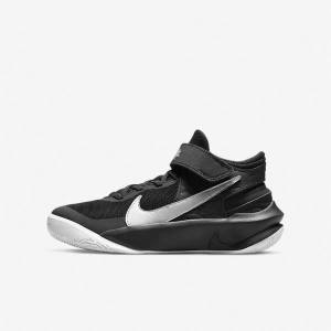 Buty Do Koszykówki Dziecięce Nike Team Hustle D 10 FlyEase Older Czarne Białe Metal Srebrne | NK532HWE