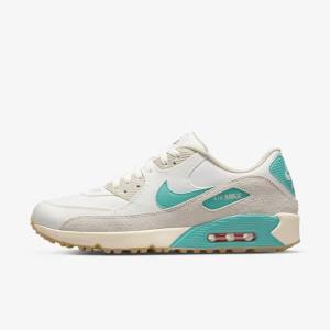 Buty Golfowe Damskie Nike Air Max 90 G Białe Głęboka Brązowe Turkusowe | NK134AQW