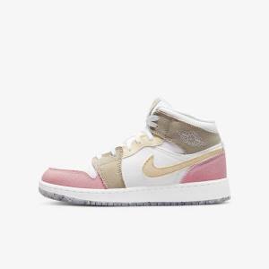 Buty Jordan Dziecięce Nike Air Jordan 1 Mid SE Older Białe Zielone | NK039AHZ