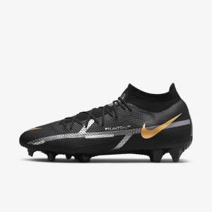 Buty Piłkarskie Damskie Nike Phantom GT2 Pro Dynamic Fit FG Firm-Ground Czarne Metal Złote Metal Srebrne Metal Ciemny Szare | NK031VOS