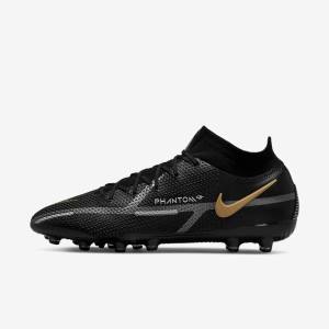 Buty Piłkarskie Damskie Nike Phantom GT2 Dynamic Fit Elite AG-Pro Artificial-Grass Czarne Metal Złote Metal Srebrne Metal Ciemny Szare | NK078TYF