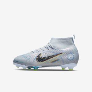 Buty Piłkarskie Dziecięce Nike Jr. Mercurial Superfly 8 Pro FG Younger and Older Firm-Grounds Szare Głęboka Niebieskie | NK047LJR