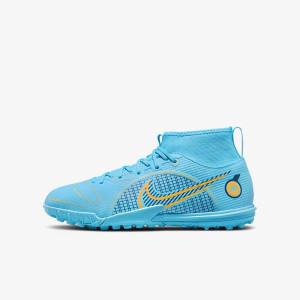 Buty Piłkarskie Dziecięce Nike Jr. Mercurial Superfly 8 Academy TF Older Turf Niebieskie Pomarańczowe | NK571SEI