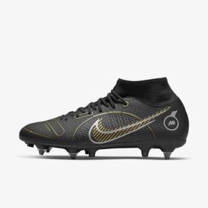 Buty Piłkarskie Męskie Nike Mercurial Superfly 8 Academy SG-PRO Anti-Clog Traction Soft-Grounds Czarne Metal Srebrne Szare Metal Złote | NK723TXW