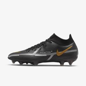 Buty Piłkarskie Męskie Nike Phantom GT2 Dynamic Fit Elite FG Firm-Ground Czarne Metal Złote Metal Srebrne Metal Ciemny Szare | NK960HTJ