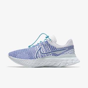 Buty do Biegania Damskie Nike React Infinity Run 3 By You Custom Szosowe Białe Niebieskie Białe | NK024YMW