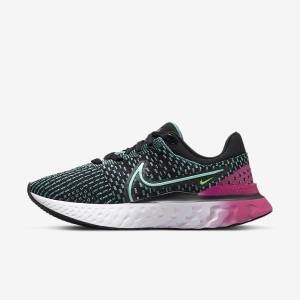 Buty do Biegania Damskie Nike React Infinity Run Flyknit 3 Szosowe Czarne Różowe Turkusowe Turkusowe | NK358OMV