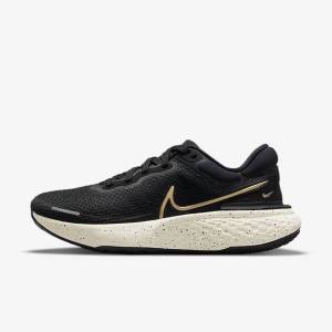 Buty do Biegania Damskie Nike ZoomX Invincible Run Flyknit Szosowe Czarne Metal Złote | NK506ULE