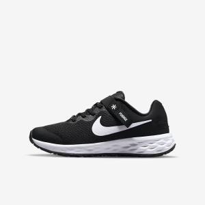 Buty do Biegania Dziecięce Nike Revolution 6 FlyEase Older Easy On-Off Szosowe Czarne Ciemny Szare Białe | NK319ZAD