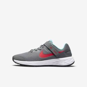 Buty do Biegania Dziecięce Nike Revolution 6 FlyEase Older Easy On-Off Szosowe Szare Turkusowe Czerwone | NK574JTD