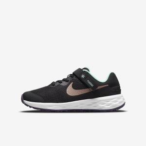 Buty do Biegania Dziecięce Nike Revolution 6 FlyEase Older Easy On-Off Szosowe Czarne Mięta Fioletowe Metal Czerwone Brązowe | NK654RZA