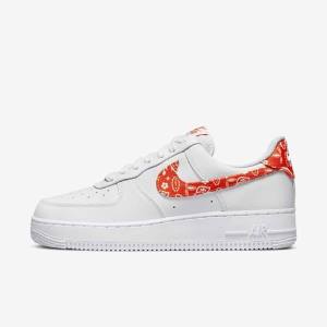 Trampki Damskie Nike Air Force 1 07 Białe Pomarańczowe | NK763EVW