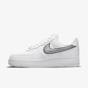 Trampki Damskie Nike Air Force 1 07 Essential Białe Czarne Metal Srebrne | NK134FPM