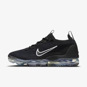 Trampki Damskie Nike Air VaporMax 2021 FK Czarne Metal Srebrne Białe | NK604JVA