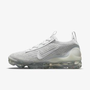 Trampki Damskie Nike Air VaporMax 2021 FK Białe Platyna Metal Srebrne Białe | NK642OZL