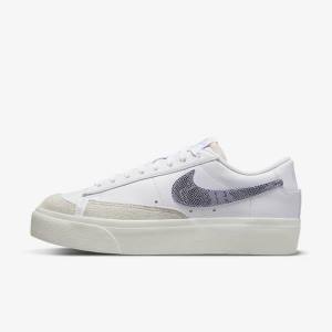 Trampki Damskie Nike Blazer Low Platformie Białe Głęboka Niebieskie | NK584QEM