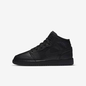 Trampki Dziecięce Nike Air Jordan 1 Mid Older Czarne | NK034PLX