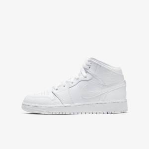 Trampki Dziecięce Nike Air Jordan 1 Mid Older Białe | NK036BEY