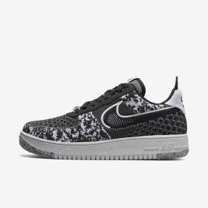 Trampki Męskie Nike Air Force 1 Crater Flyknit Next Nature Czarne Białe Platyna Czarne | NK524AQN