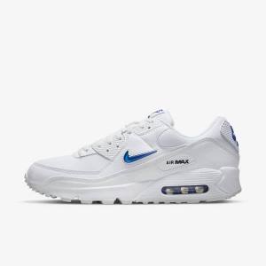 Trampki Męskie Nike Air Max 90 Białe Czarne Królewski Niebieski | NK851GMN