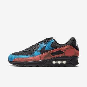 Trampki Męskie Nike Air Max 90 Czarne Niebieskie Czerwone Białe | NK351FVO