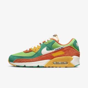 Trampki Męskie Nike Air Max 90 SE Zielone Pomarańczowe Zielone | NK809NUM