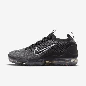 Trampki Męskie Nike Air VaporMax 2021 FK Czarne Białe Ciemny Szare Czarne | NK538BZT