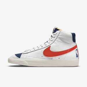 Trampki Męskie Nike Blazer Mid 77 EMB Białe Niebieskie Pomarańczowe | NK509EGK